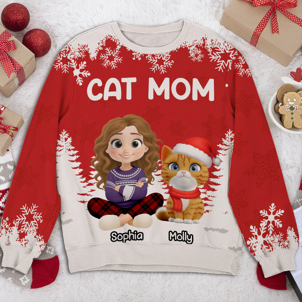Christmas 2025 Cat Mom - Personalized Custom All-Over-Print Sweatshirt - Image 2
