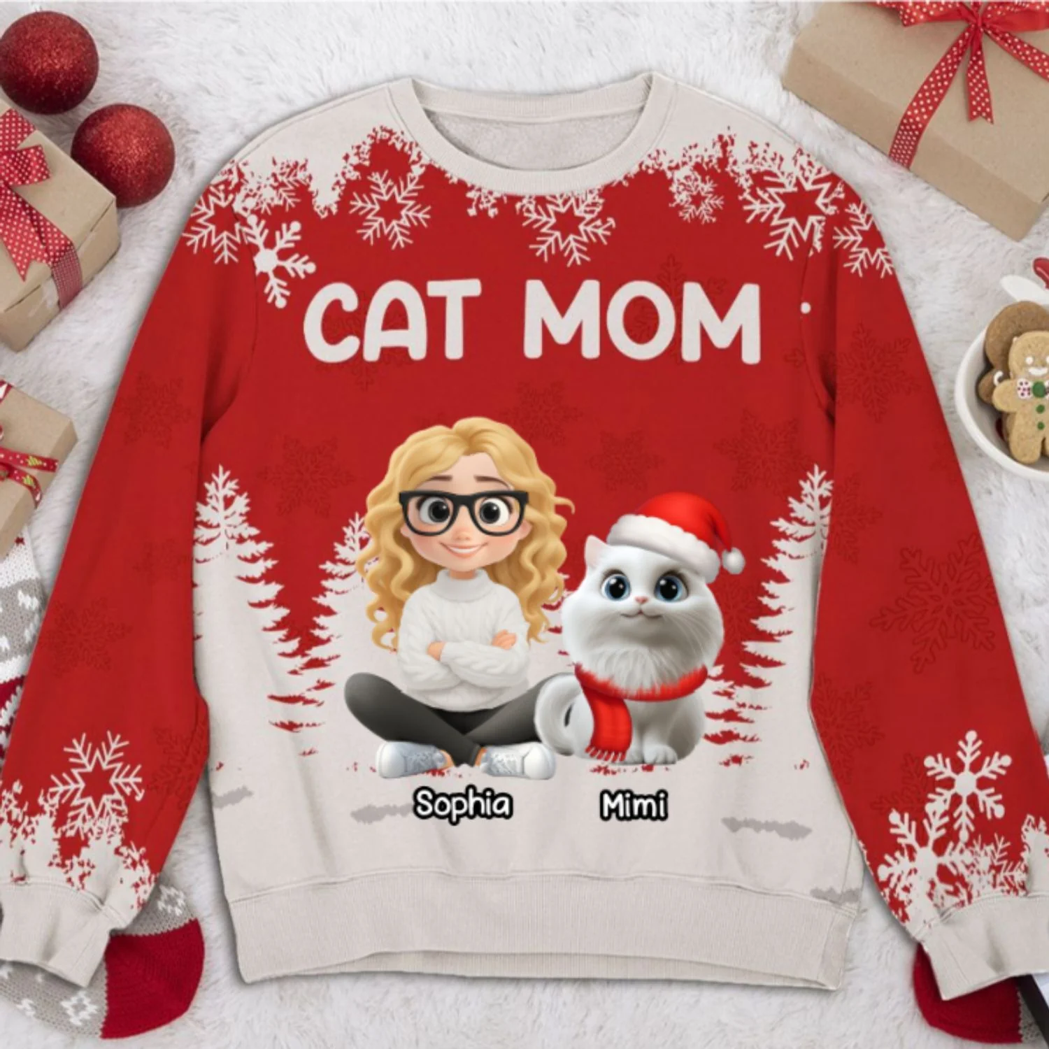 Christmas 2025 Cat Mom - Personalized Custom All-Over-Print Sweatshirt - Image 7