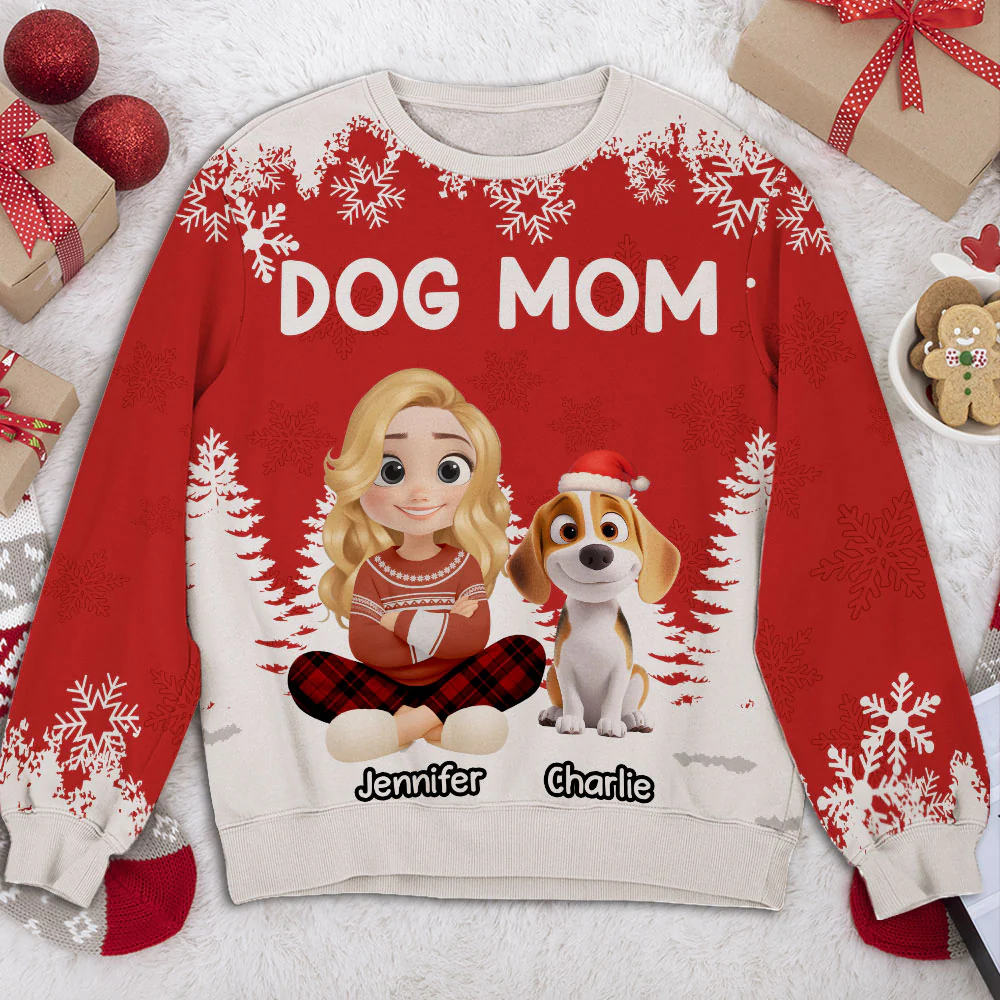 Christmas 2025 Dog Mom - Personalized Custom All-Over-Print Sweatshirt
