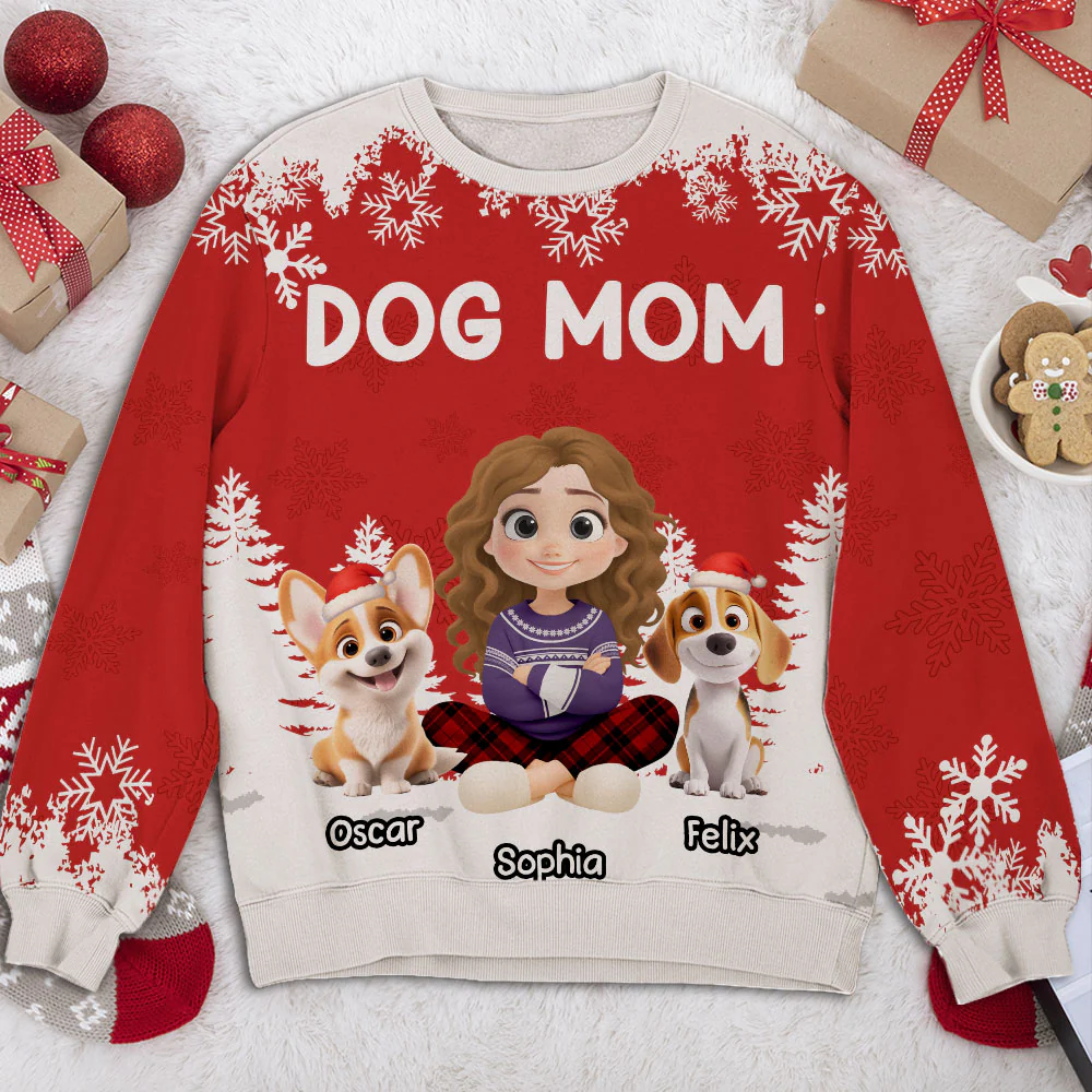 Christmas 2025 Dog Mom - Personalized Custom All-Over-Print Sweatshirt - Image 2