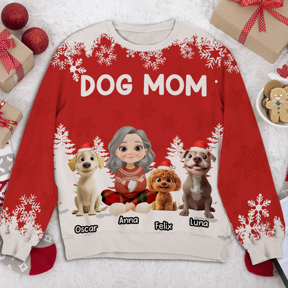Christmas 2025 Dog Mom - Personalized Custom All-Over-Print Sweatshirt - Image 3