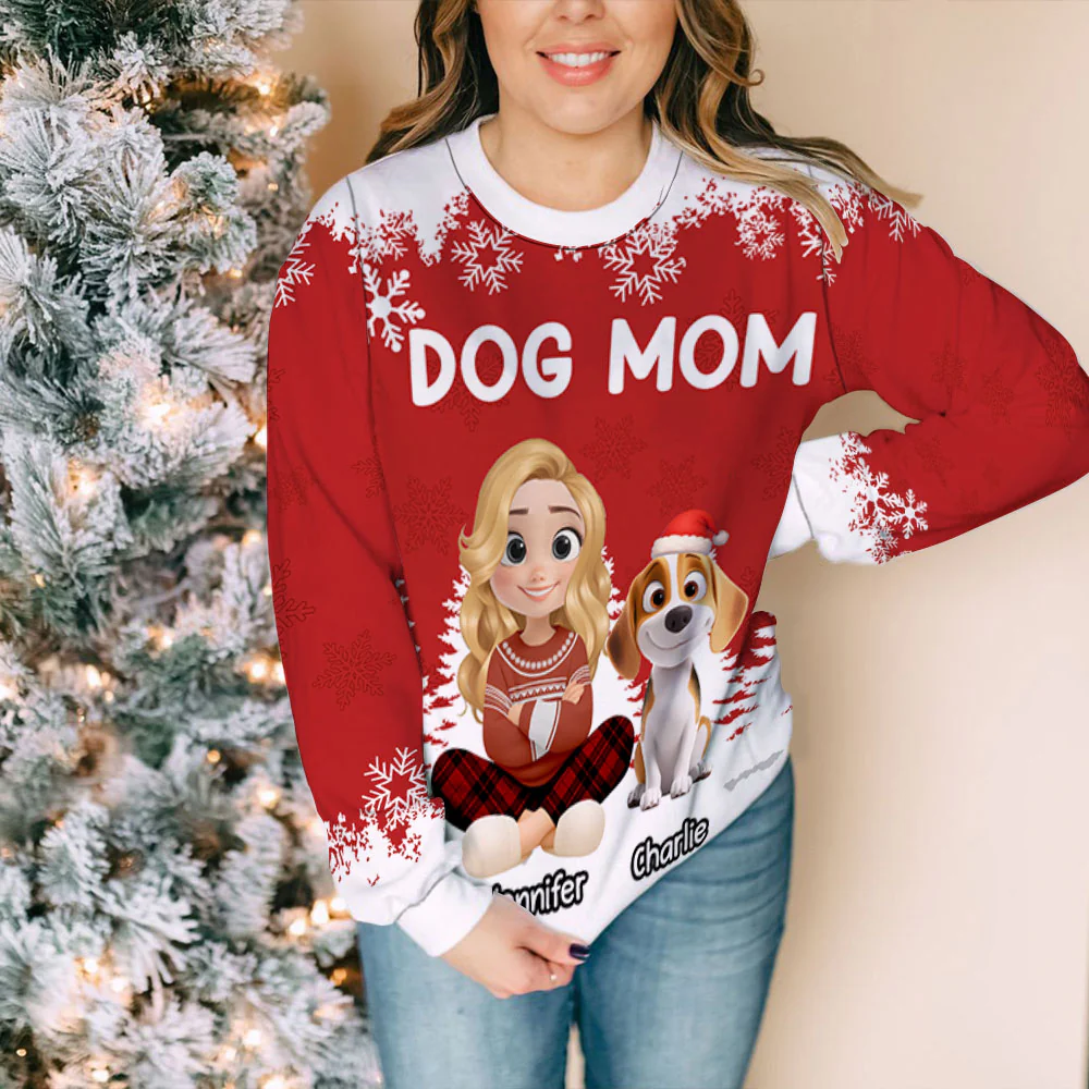 Christmas 2025 Dog Mom - Personalized Custom All-Over-Print Sweatshirt - Image 5