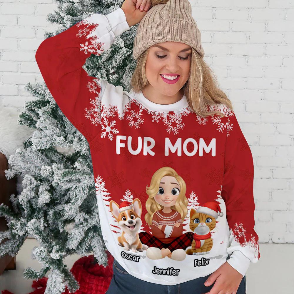 Christmas 2025 Fur Mom - Personalized Custom All-Over-Print Sweatshirt - Image 4