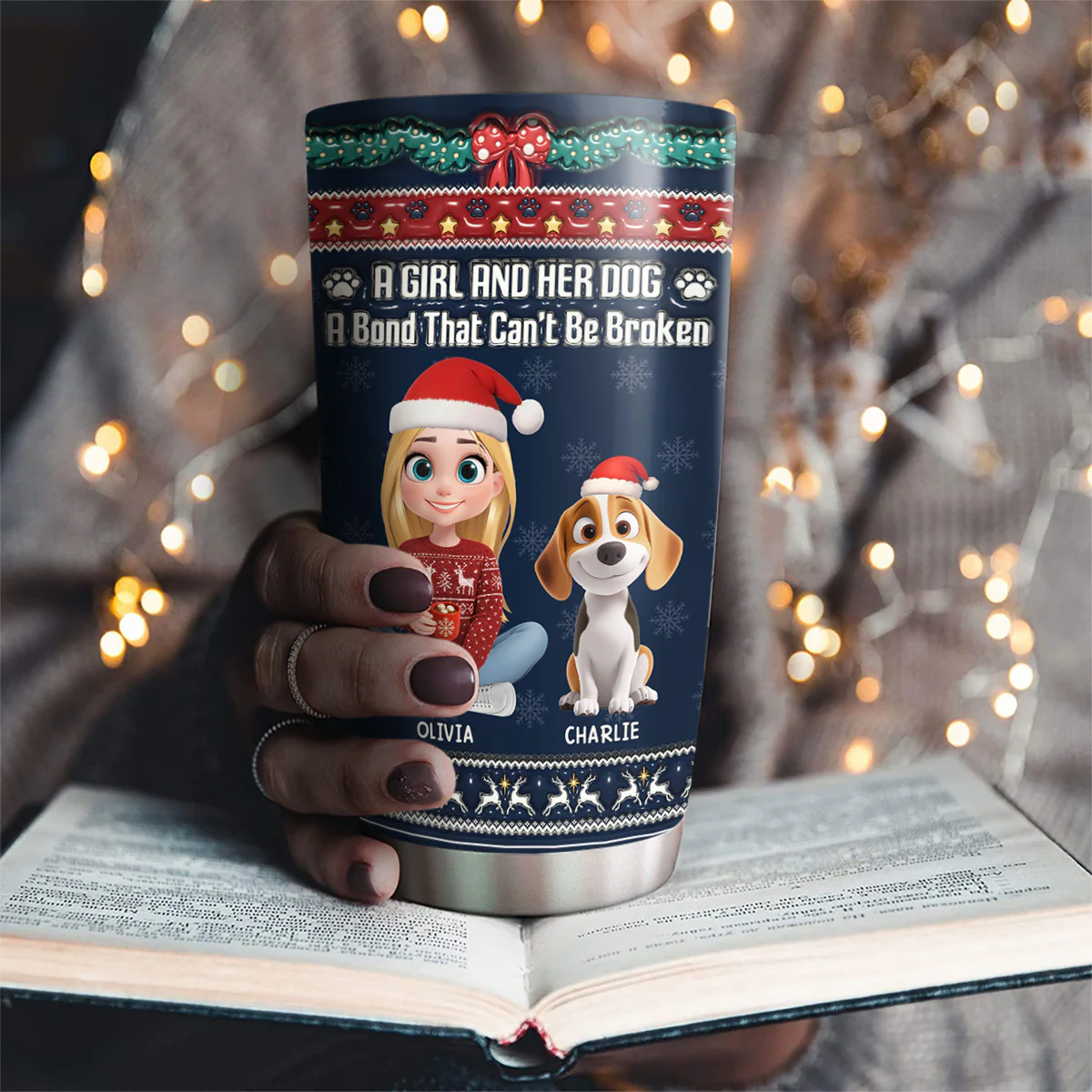 Christmas A Girl And Her Dog - Personalized Custom 3D Inflated Effect Tumbler - Image 2