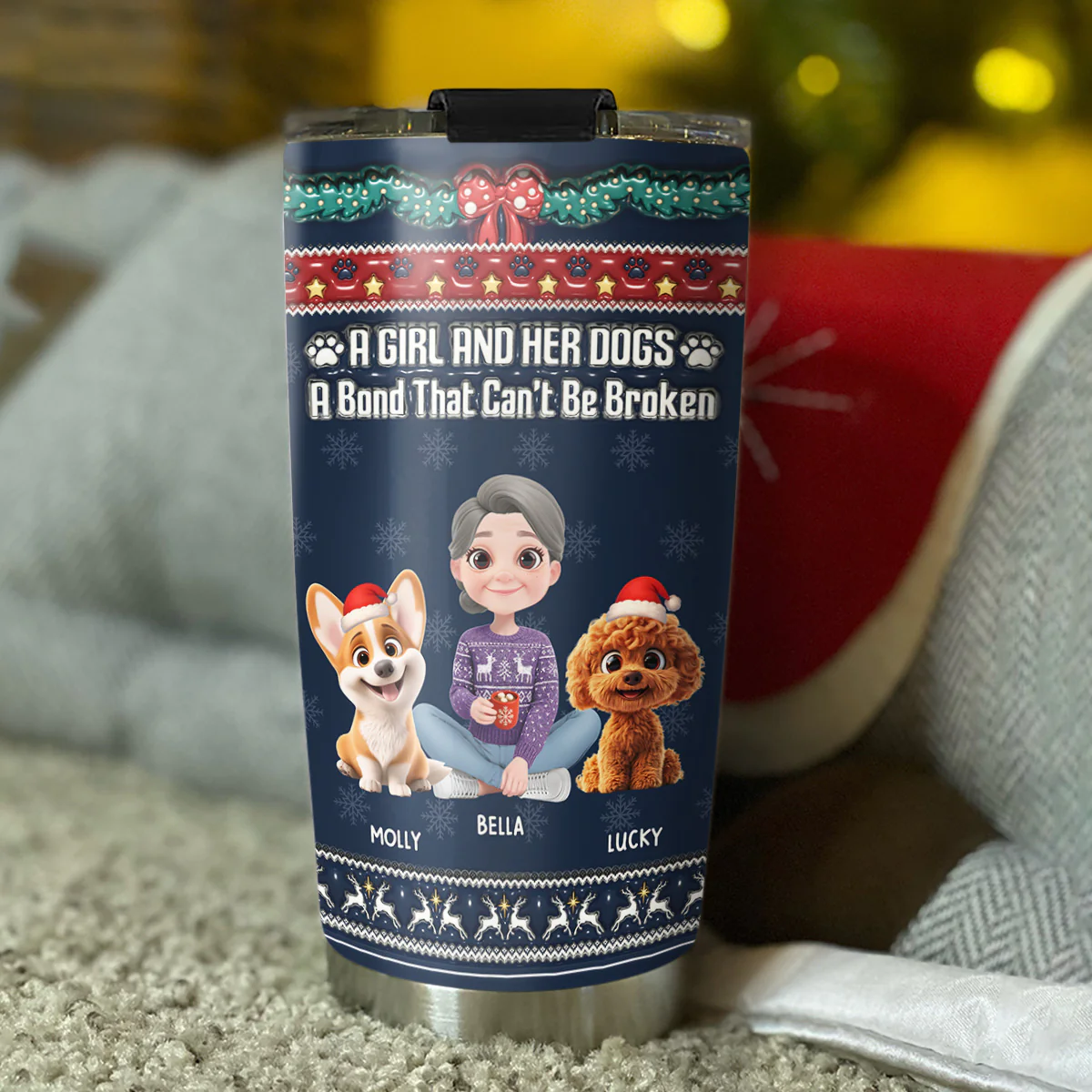 Christmas A Girl And Her Dog - Personalized Custom 3D Inflated Effect Tumbler - Image 3