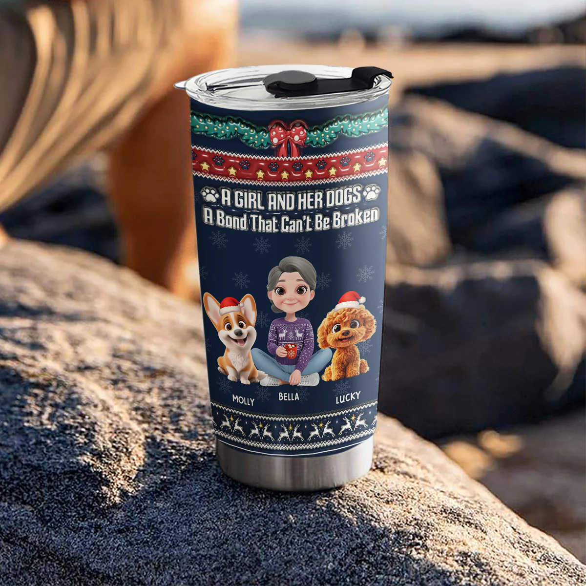 Christmas A Girl And Her Dog - Personalized Custom 3D Inflated Effect Tumbler - Image 4