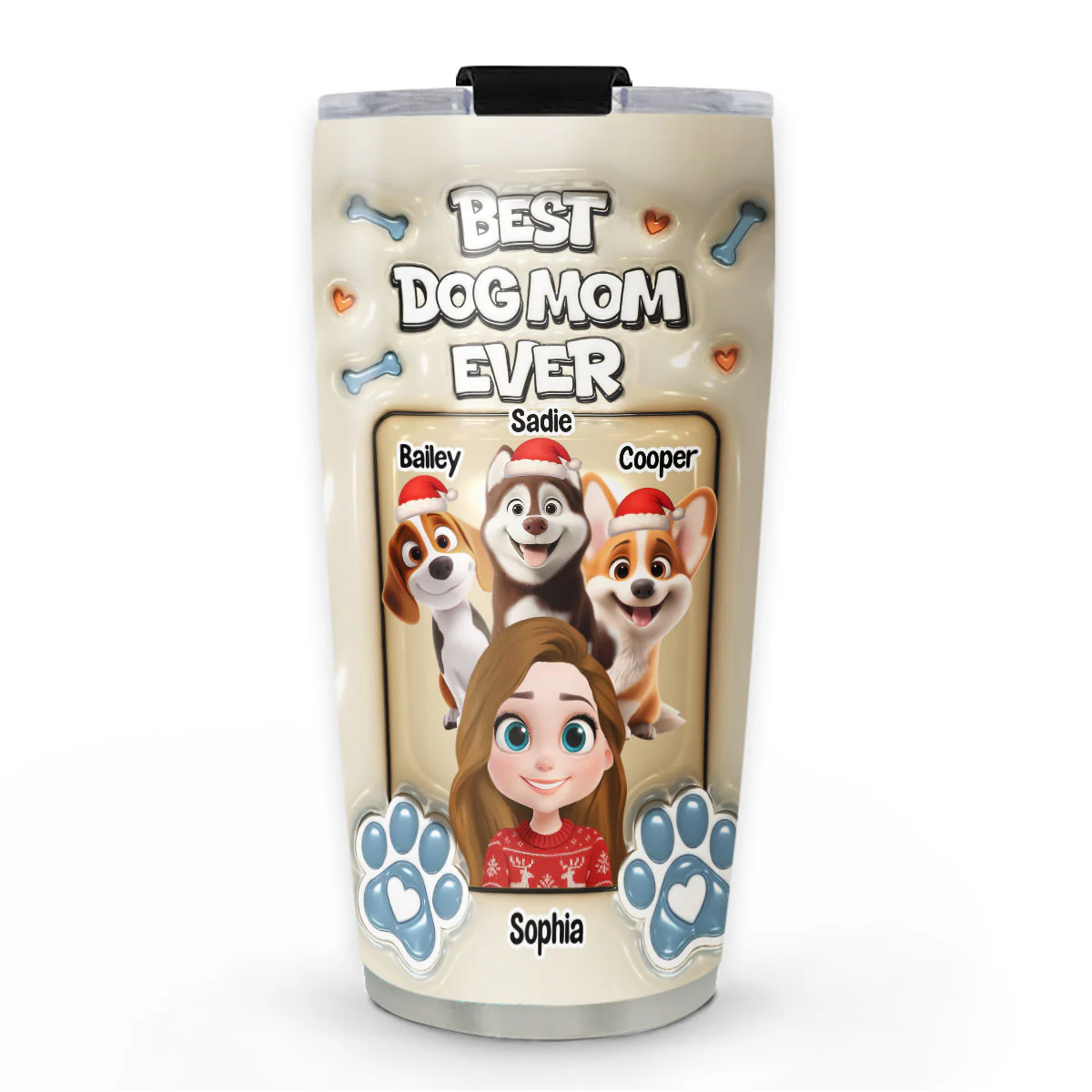 Christmas Charming Dog Mom - Personalized Custom 3D Inflated Effect Tumbler