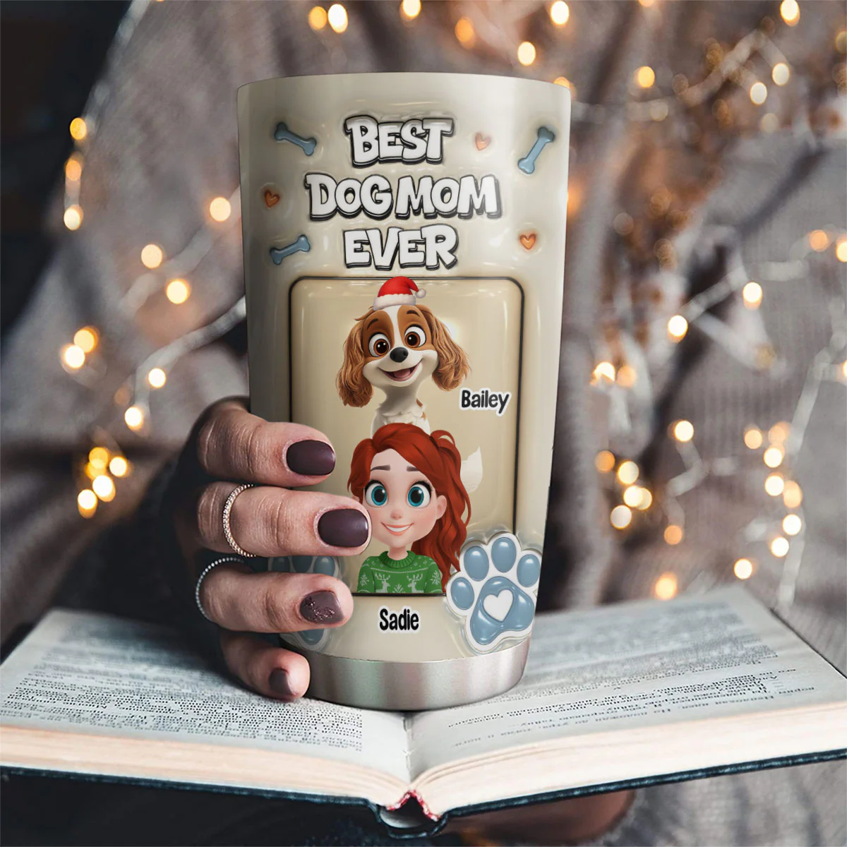 Christmas Charming Dog Mom - Personalized Custom 3D Inflated Effect Tumbler - Image 2