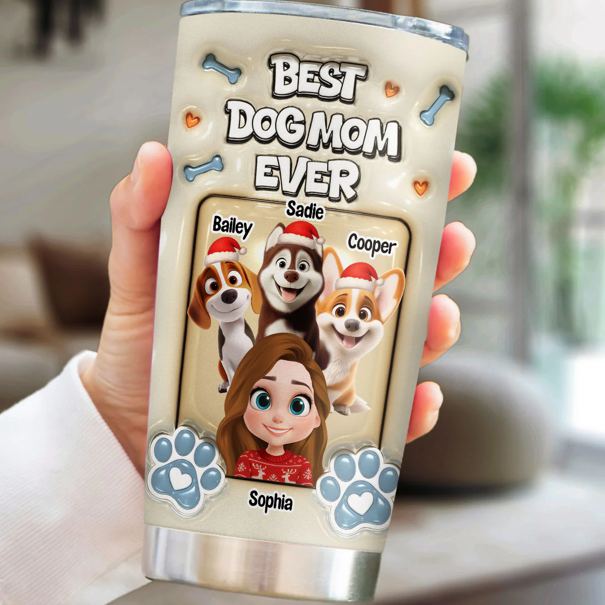 Christmas Charming Dog Mom - Personalized Custom 3D Inflated Effect Tumbler - Image 3