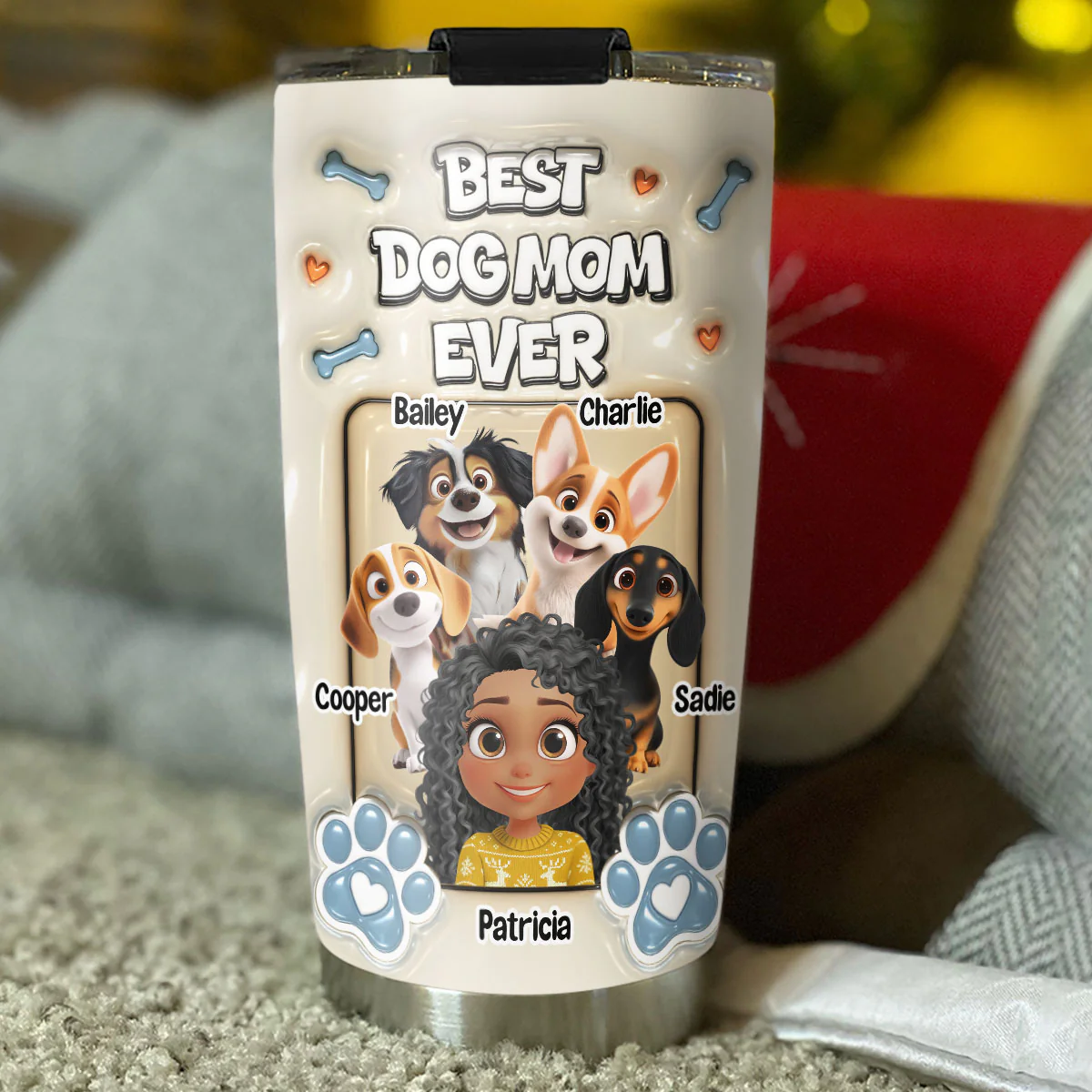 Christmas Charming Dog Mom - Personalized Custom 3D Inflated Effect Tumbler - Image 4