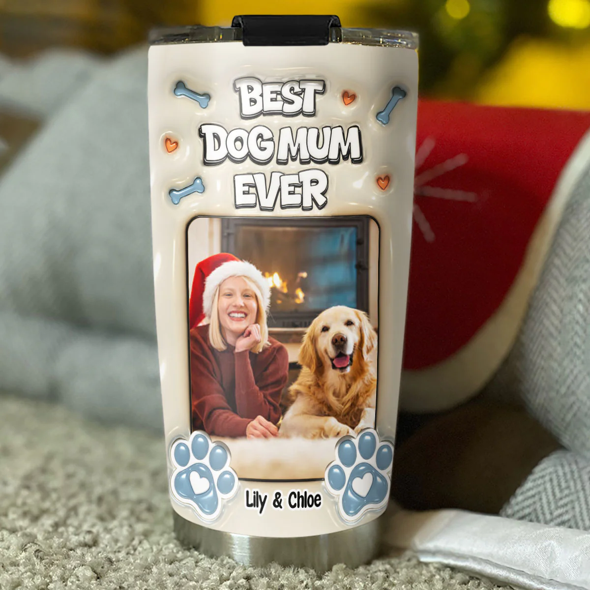 Christmas Charming Dog Mom Photo - Personalized Custom 3D Inflated Effect Tumbler - Image 3