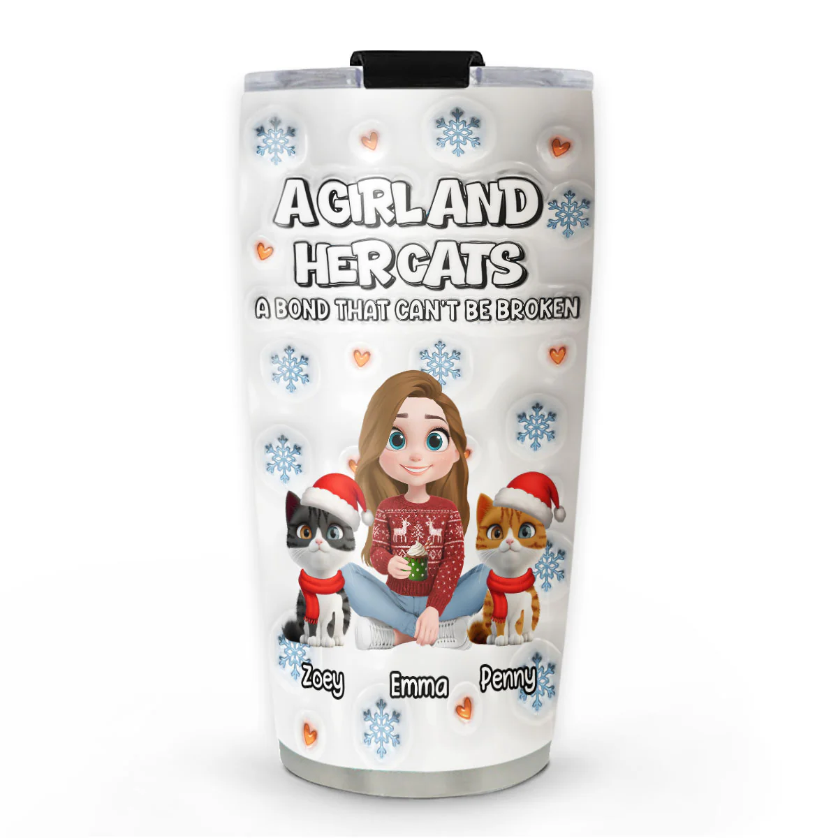 Christmas Day With Cat Mom Ver 2 - Personalized Custom 3D Inflated Effect Tumbler