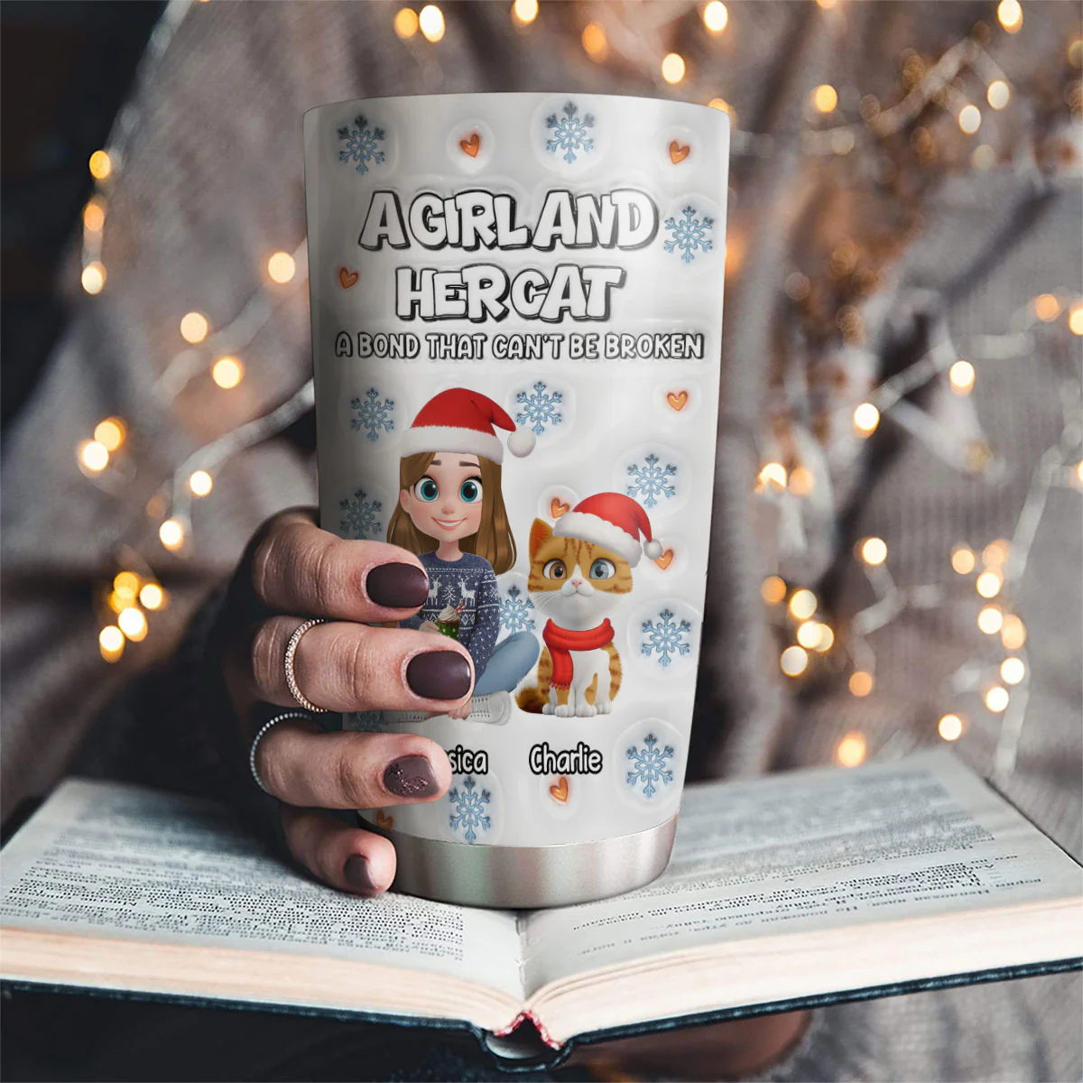 Christmas Day With Cat Mom Ver 2 - Personalized Custom 3D Inflated Effect Tumbler - Image 2