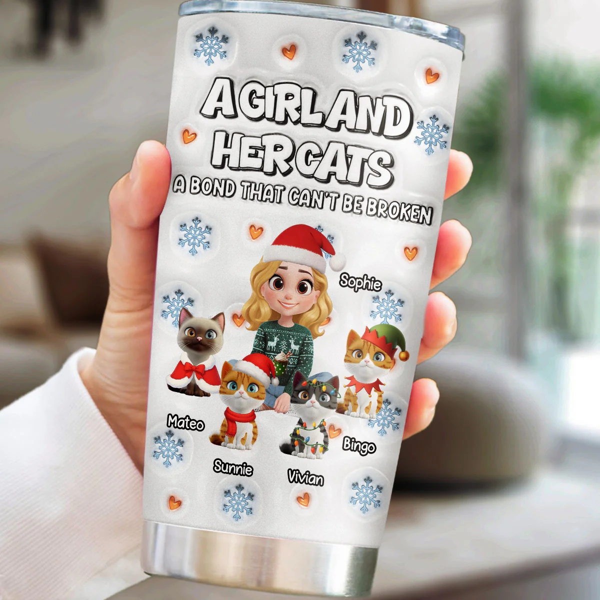 Christmas Day With Cat Mom Ver 2 - Personalized Custom 3D Inflated Effect Tumbler - Image 4