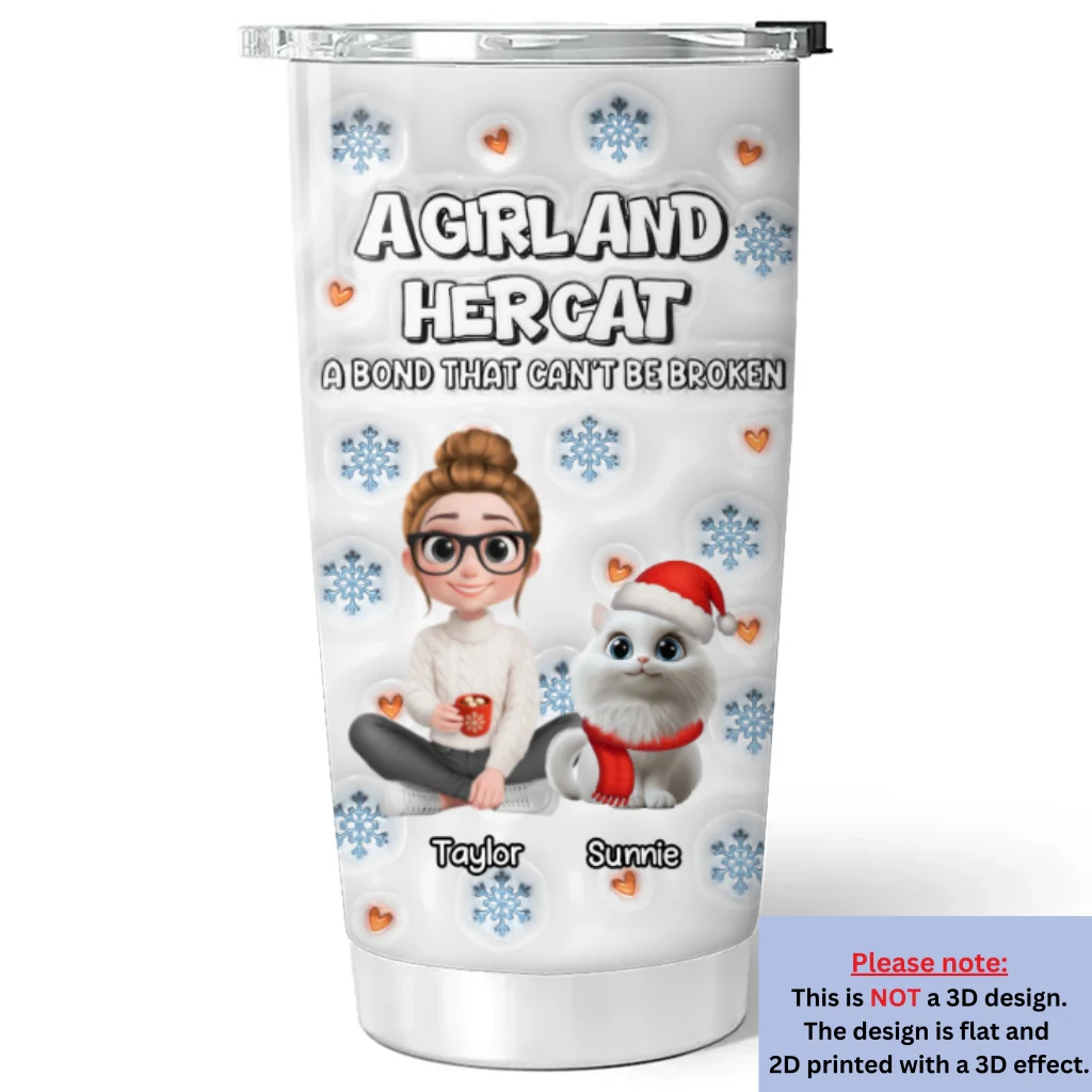 Christmas Day With Cat Mom Ver 2 - Personalized Custom 3D Inflated Effect Tumbler - Image 5