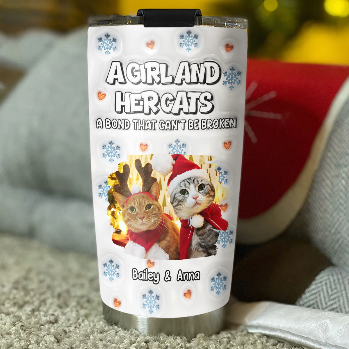 Christmas Day With Cat Mom Ver 2 Photo - Personalized Custom 3D Inflated Effect Tumbler - Image 3