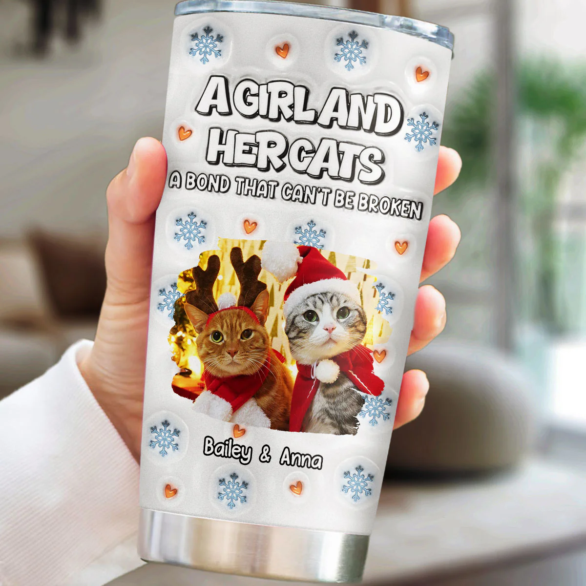 Christmas Day With Cat Mom Ver 2 Photo - Personalized Custom 3D Inflated Effect Tumbler - Image 4