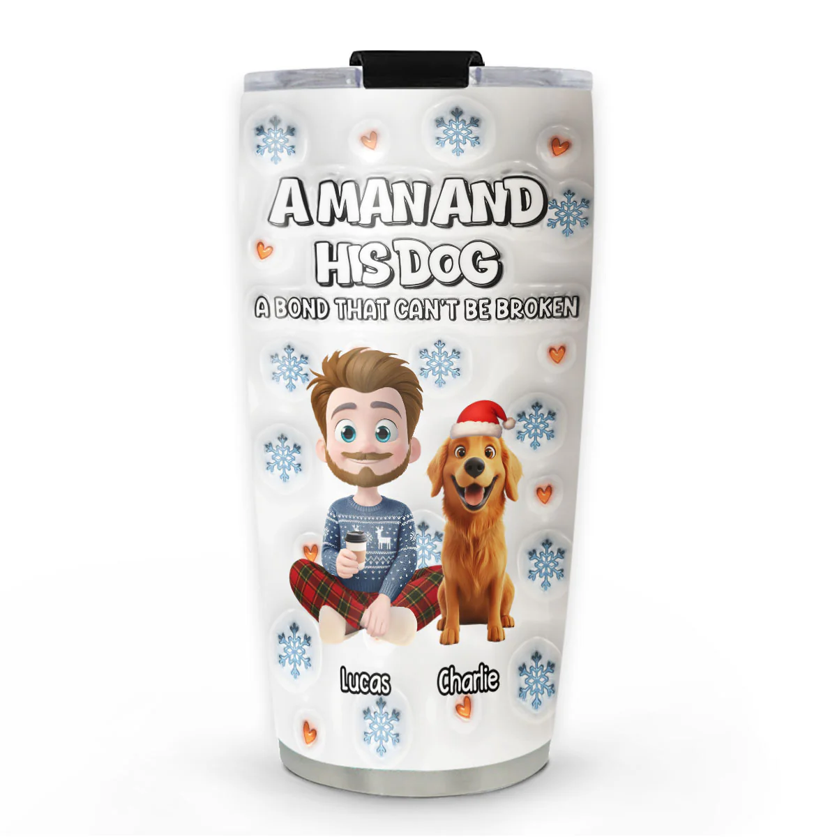 Christmas Day With Dog Dad Ver 2 - Personalized Custom 3D Inflated Effect Tumbler
