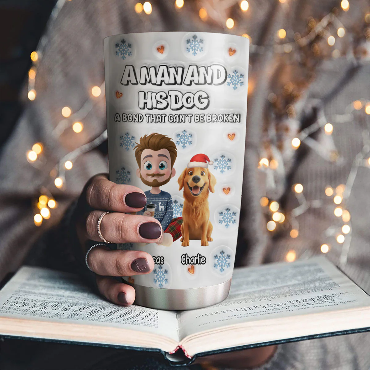 Christmas Day With Dog Dad Ver 2 - Personalized Custom 3D Inflated Effect Tumbler - Image 2