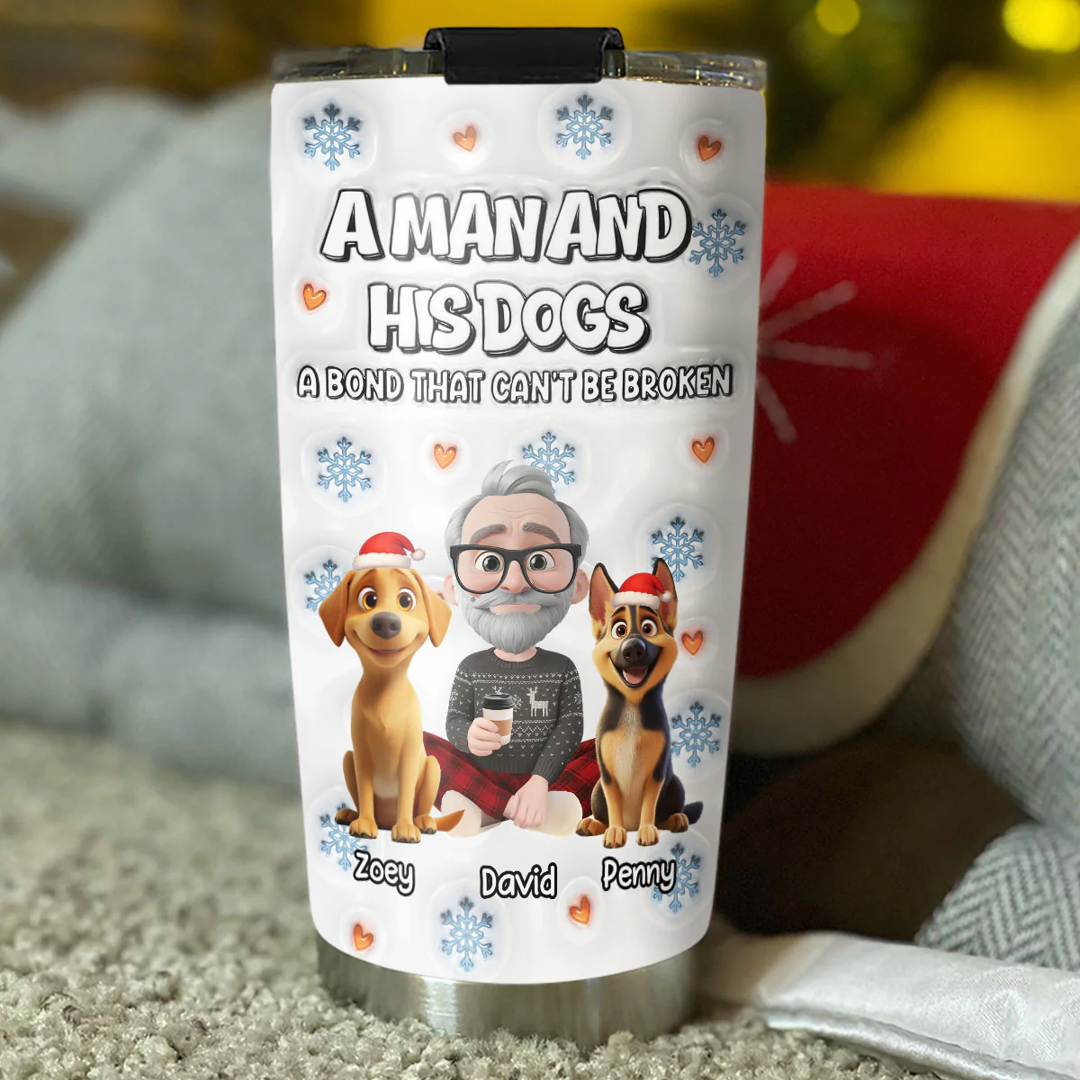 Christmas Day With Dog Dad Ver 2 - Personalized Custom 3D Inflated Effect Tumbler - Image 3