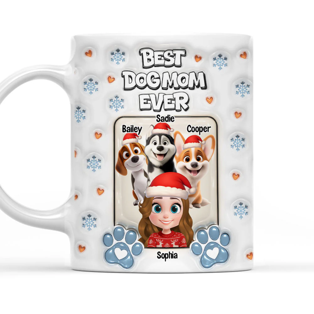 Christmas Day With Dog Mom - Personalized Custom 3D Inflated Effect Mug