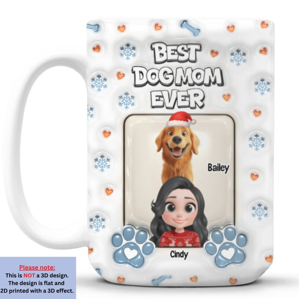 Christmas Day With Dog Mom - Personalized Custom 3D Inflated Effect Mug - Image 10