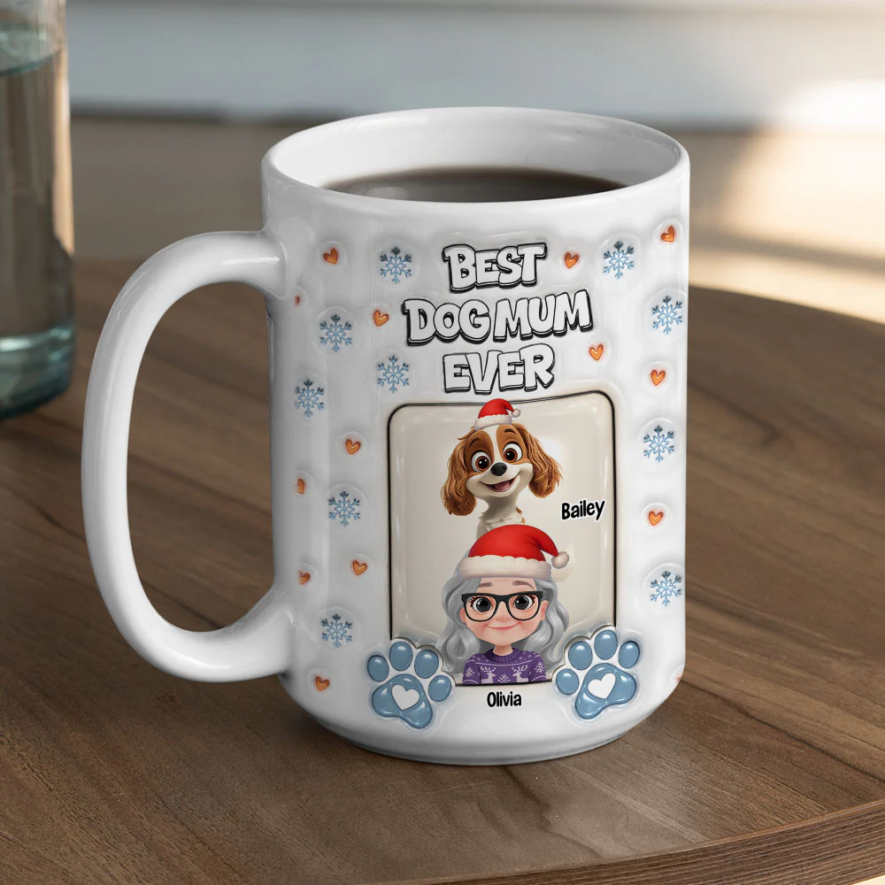 Christmas Day With Dog Mom - Personalized Custom 3D Inflated Effect Mug - Image 6