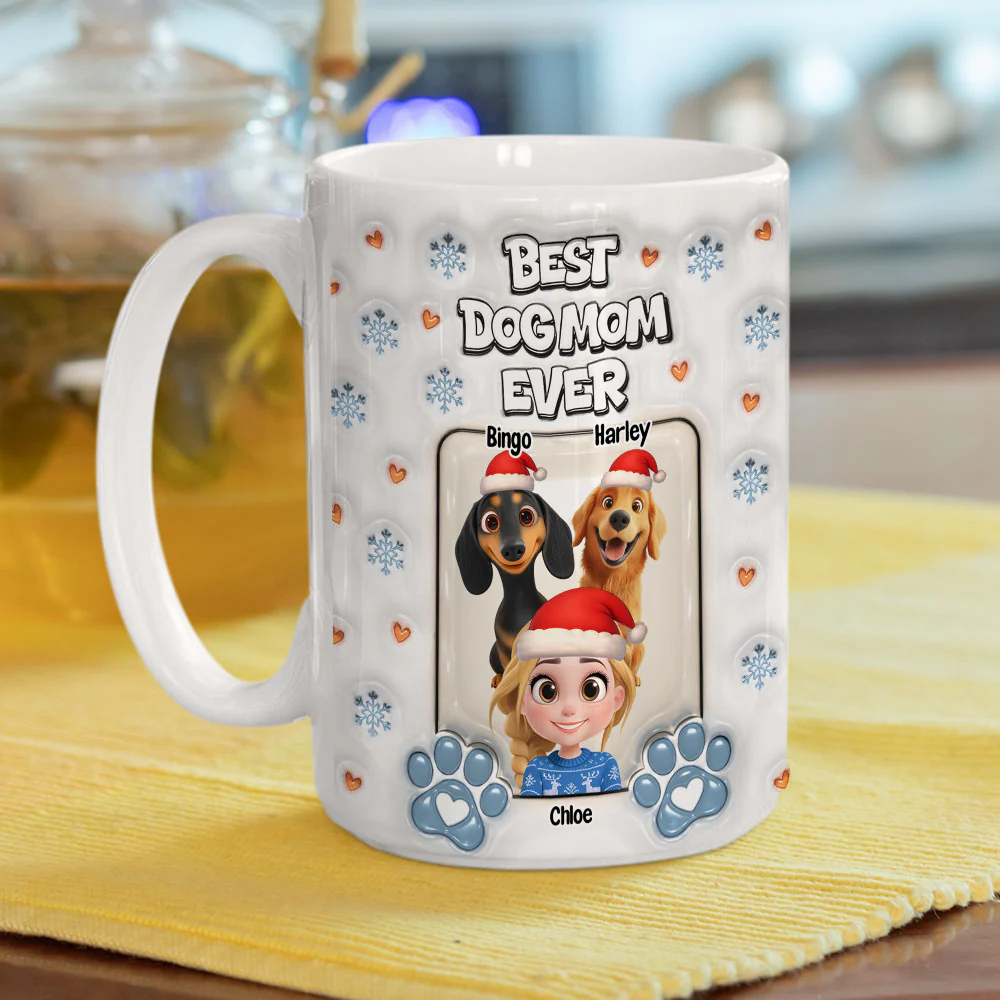 Christmas Day With Dog Mom - Personalized Custom 3D Inflated Effect Mug - Image 7