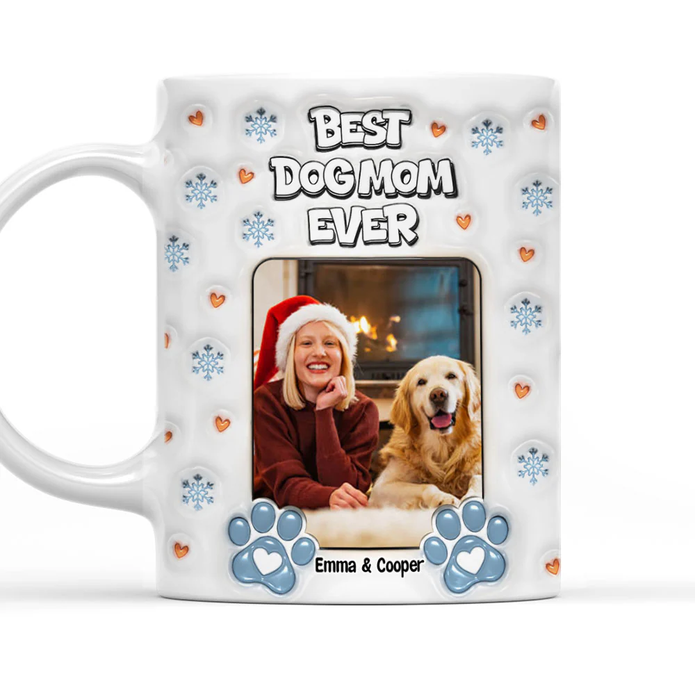 Christmas Day With Dog Mom Photo - Personalized Custom 3D Inflated Effect Mug