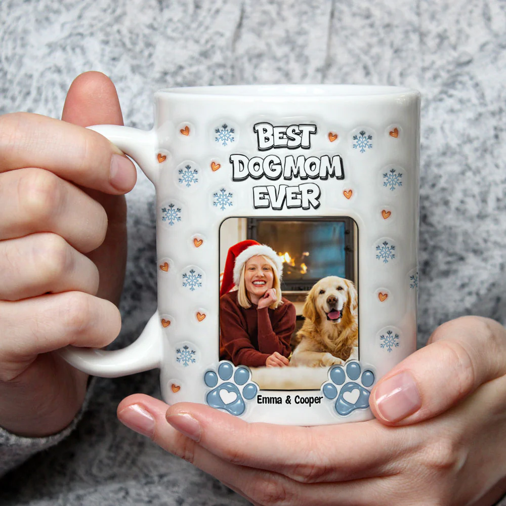 Christmas Day With Dog Mom Photo - Personalized Custom 3D Inflated Effect Mug - Image 3