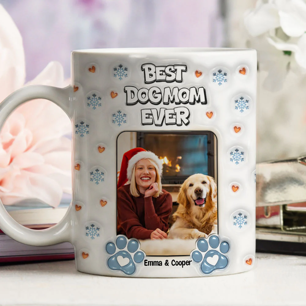 Christmas Day With Dog Mom Photo - Personalized Custom 3D Inflated Effect Mug - Image 4