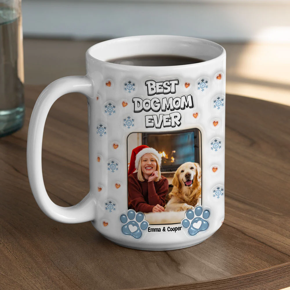 Christmas Day With Dog Mom Photo - Personalized Custom 3D Inflated Effect Mug - Image 5