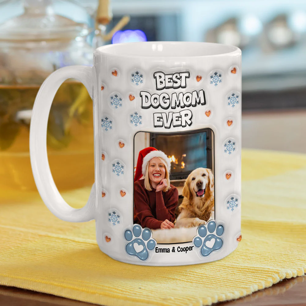 Christmas Day With Dog Mom Photo - Personalized Custom 3D Inflated Effect Mug - Image 6