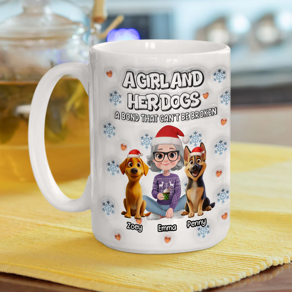 Christmas Day With Dog Mom Ver 2 - Personalized Custom 3D Inflated Effect Mug - Image 4