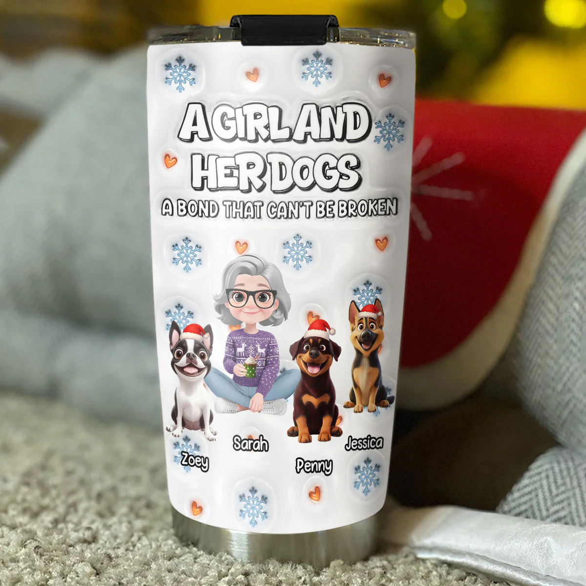 Christmas Day With Dog Mom Ver 2 - Personalized Custom 3D Inflated Effect Tumbler - Image 3