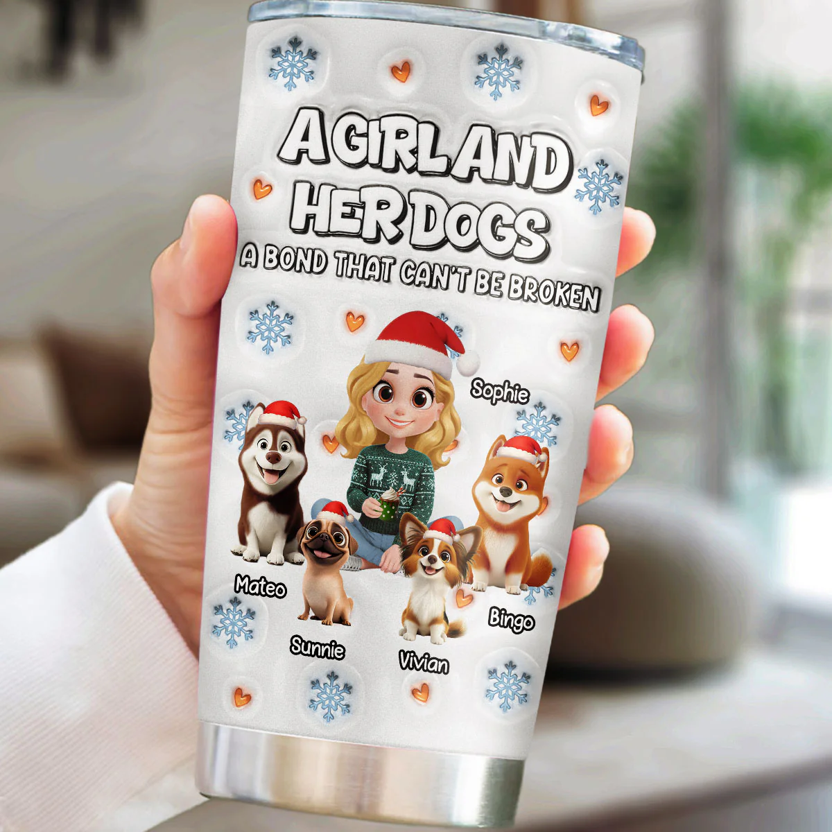 Christmas Day With Dog Mom Ver 2 - Personalized Custom 3D Inflated Effect Tumbler - Image 4