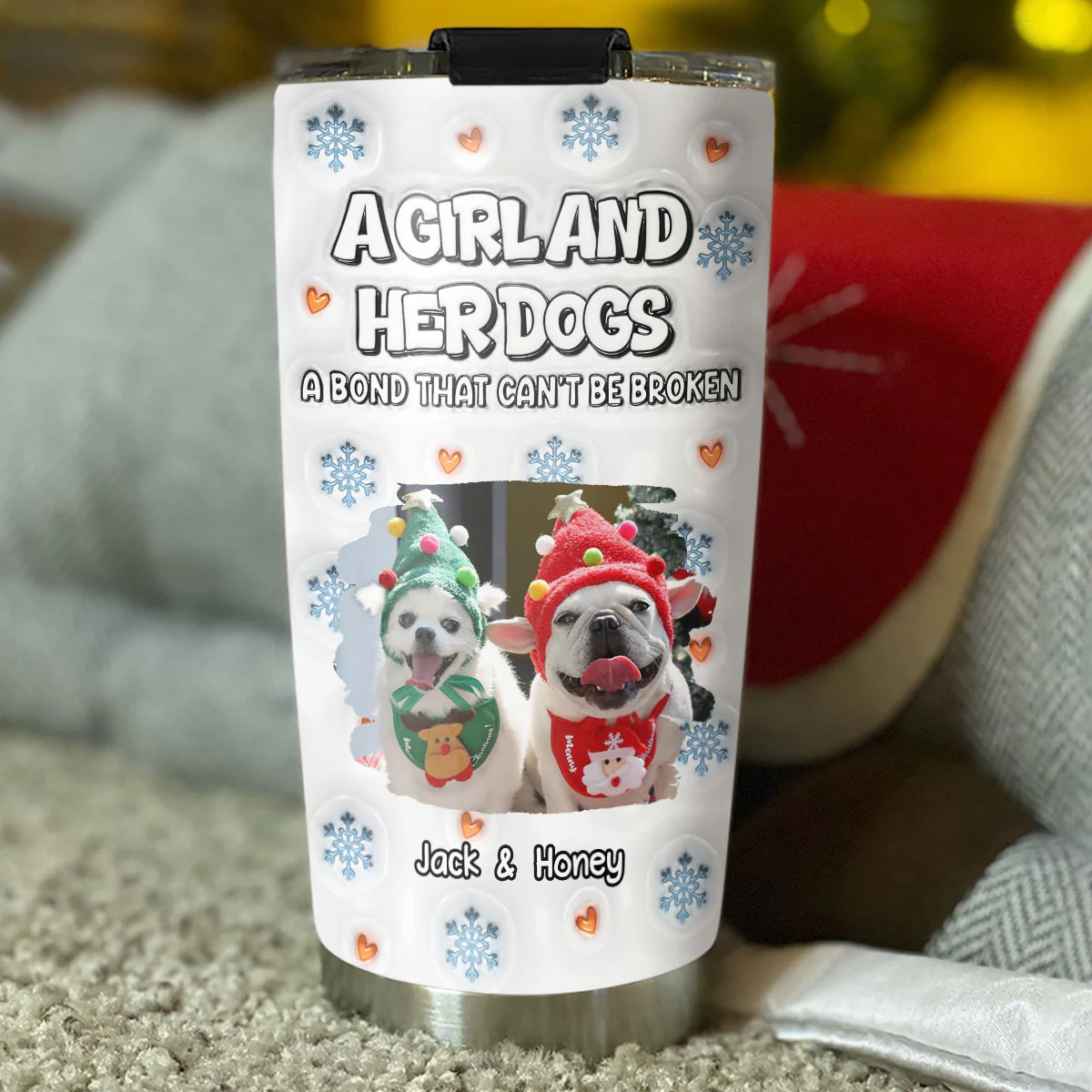 Christmas Day With Dog Mom Ver 2 Photo - Personalized Custom 3D Inflated Effect Tumbler - Image 3