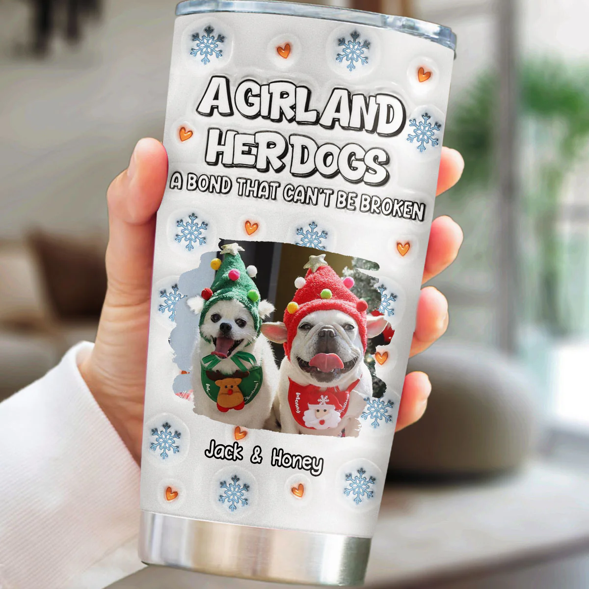 Christmas Day With Dog Mom Ver 2 Photo - Personalized Custom 3D Inflated Effect Tumbler - Image 4