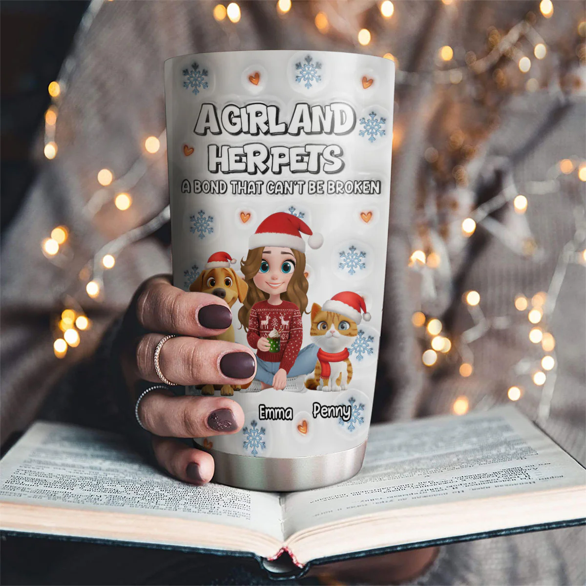 Christmas Day With Fur Mom Ver 2 - Personalized Custom 3D Inflated Effect Tumbler - Image 2