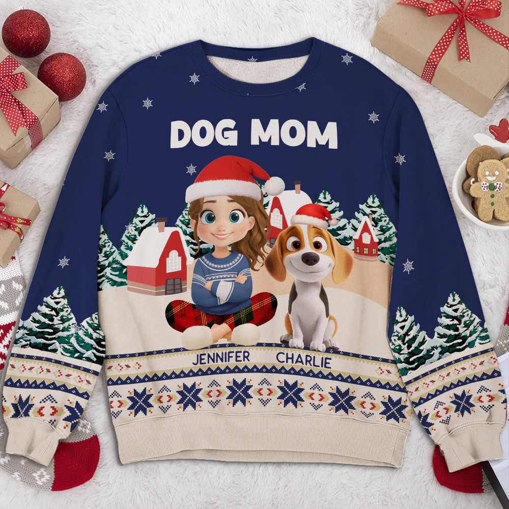 Christmas Dog Mom - Personalized Custom All-Over-Print Sweatshirt