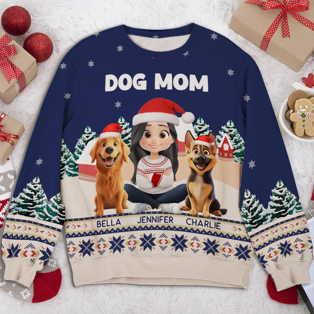 Christmas Dog Mom - Personalized Custom All-Over-Print Sweatshirt - Image 2