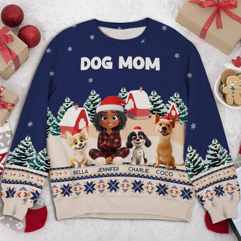 Christmas Dog Mom - Personalized Custom All-Over-Print Sweatshirt - Image 3
