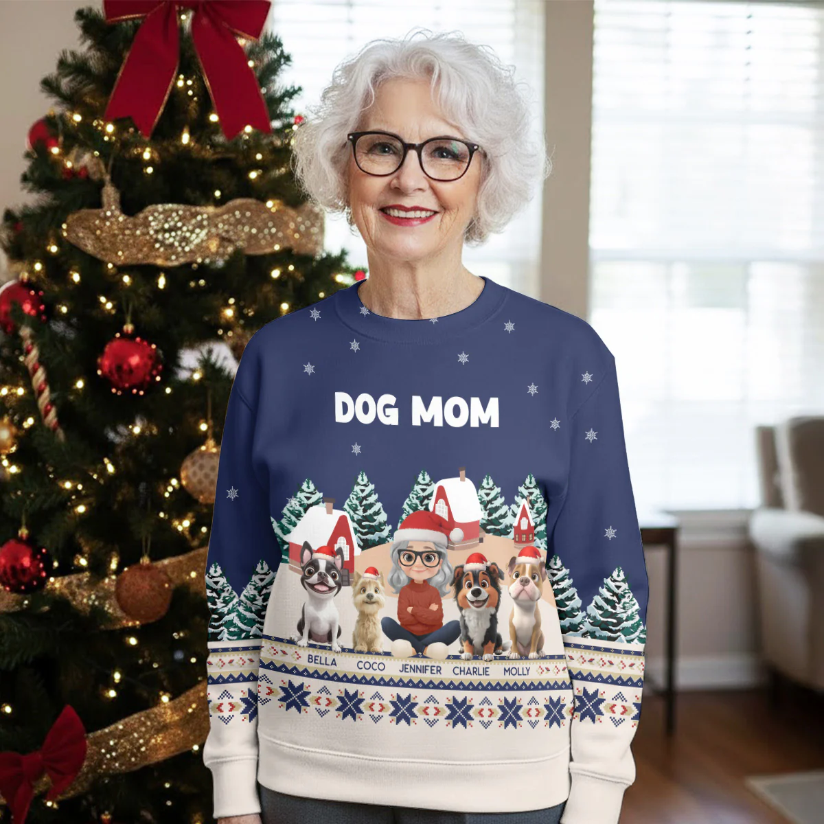 Christmas Dog Mom - Personalized Custom All-Over-Print Sweatshirt - Image 4