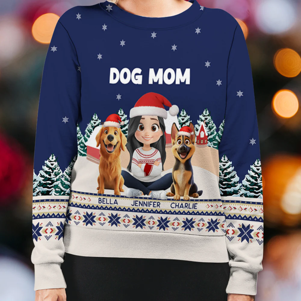 Christmas Dog Mom - Personalized Custom All-Over-Print Sweatshirt - Image 5