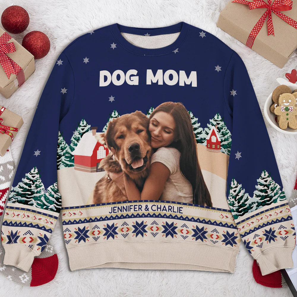 Christmas Dog Mom Photo - Personalized Custom All-Over-Print Sweatshirt