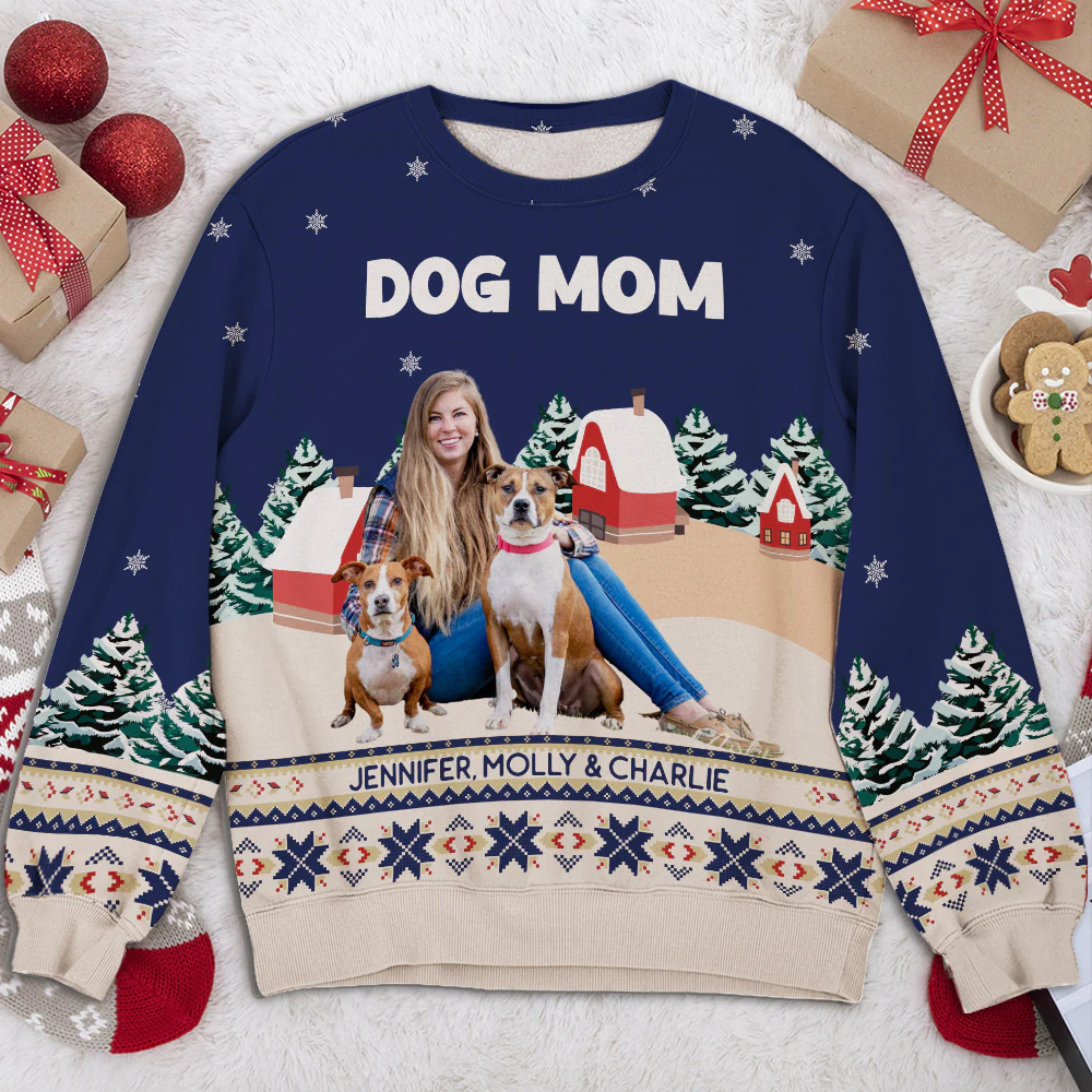Christmas Dog Mom Photo - Personalized Custom All-Over-Print Sweatshirt - Image 2
