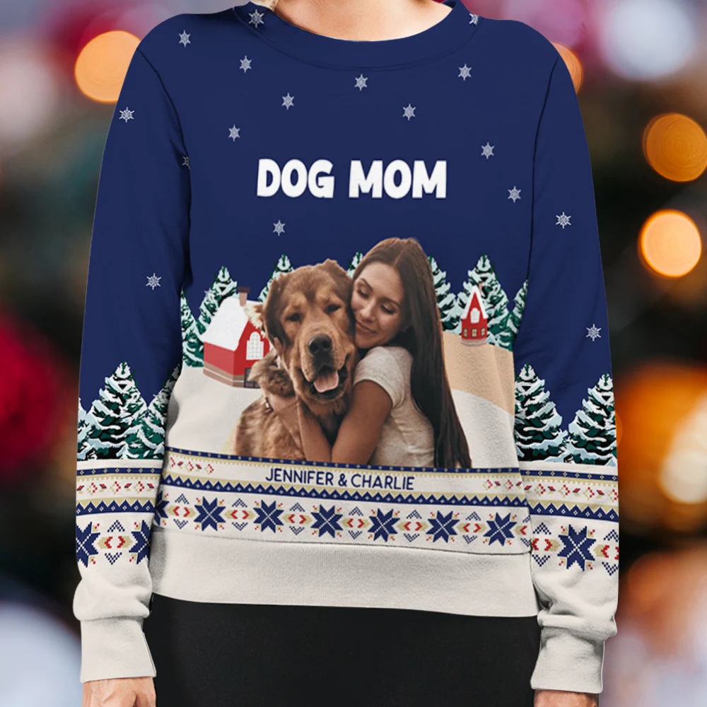 Christmas Dog Mom Photo - Personalized Custom All-Over-Print Sweatshirt - Image 3
