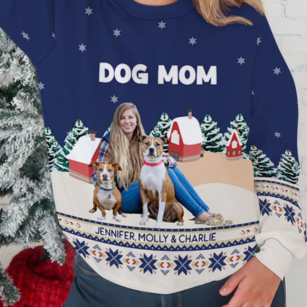 Christmas Dog Mom Photo - Personalized Custom All-Over-Print Sweatshirt - Image 4