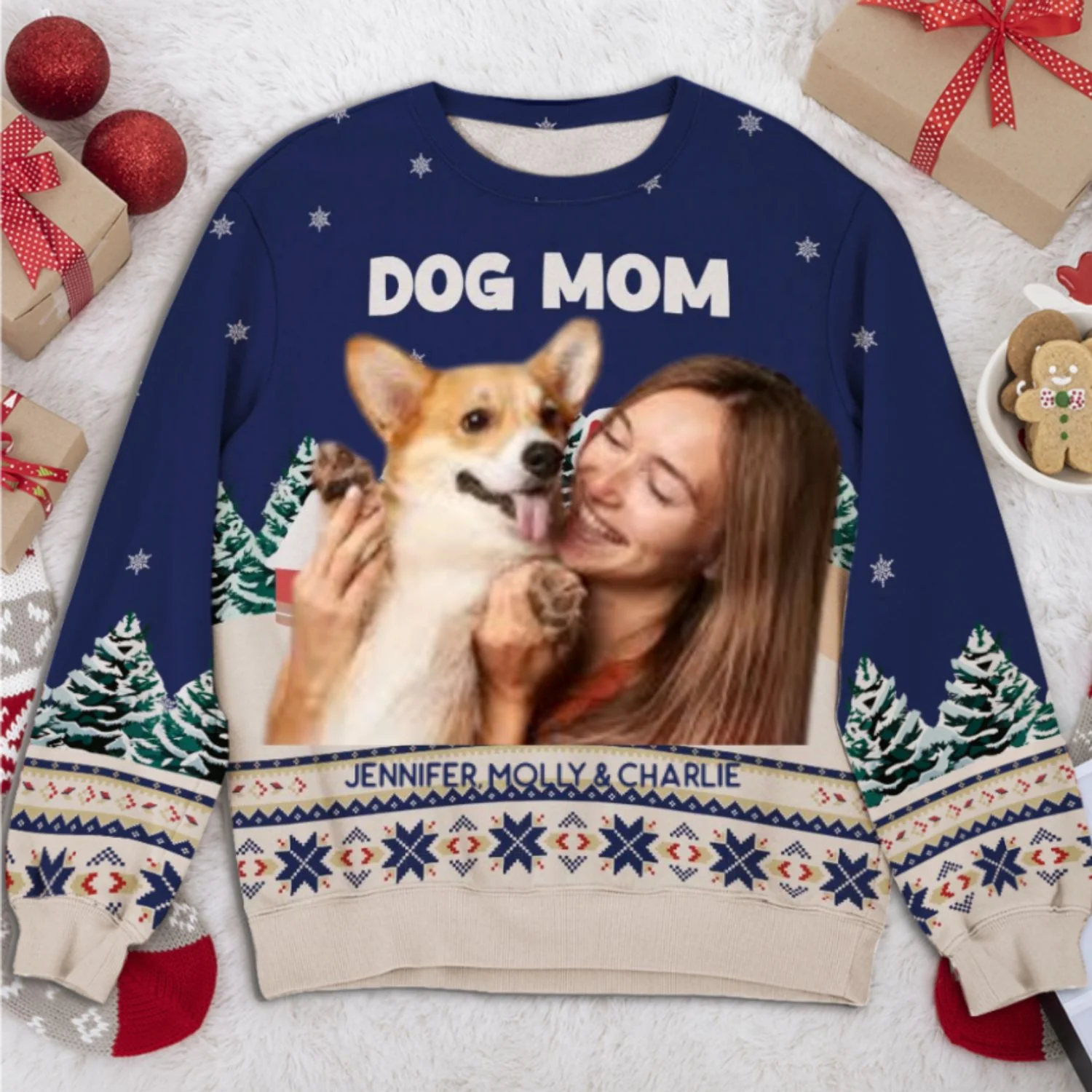 Christmas Dog Mom Photo - Personalized Custom All-Over-Print Sweatshirt - Image 5