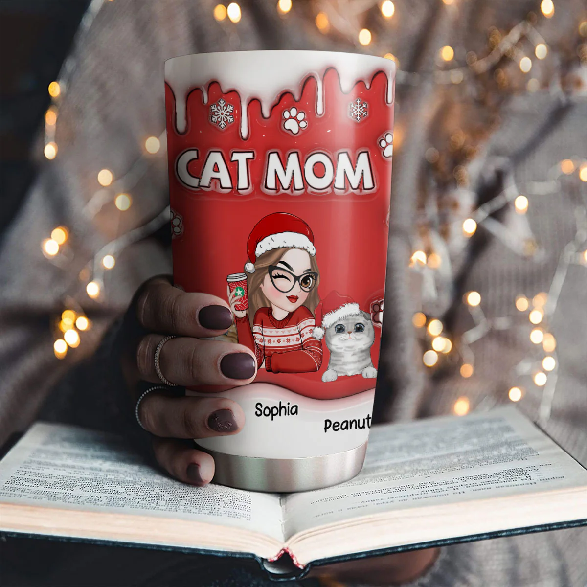 Christmas Mom Of Cats - Personalized Custom 3D Inflated Effect Tumbler - Image 2